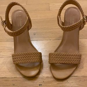 Cute trendy beige heeled shoes